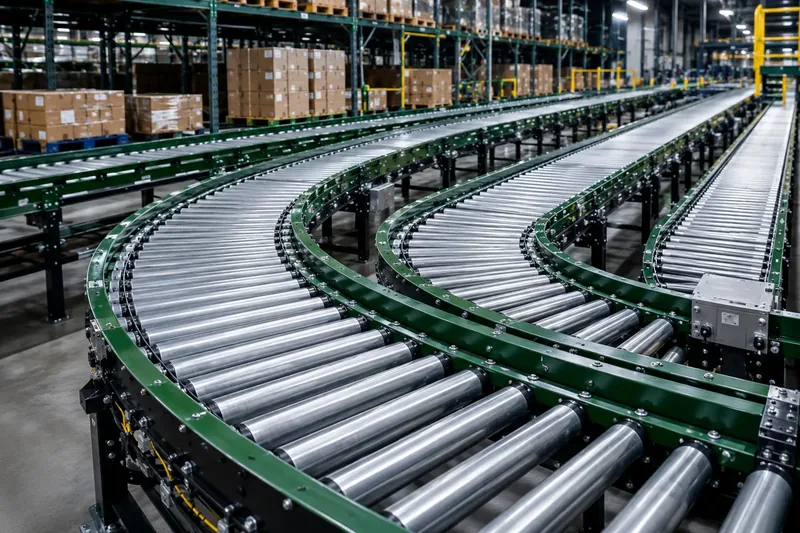 Conveyor line inside a warehouse