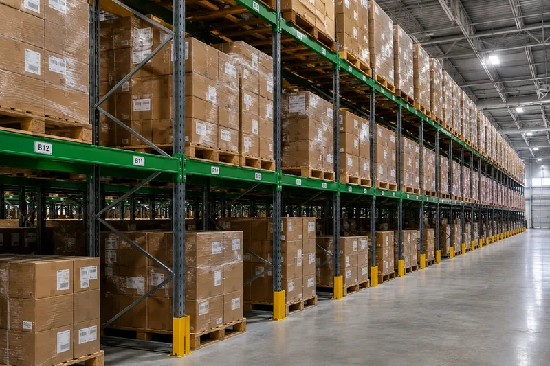 Pallet racking system in a warehouse